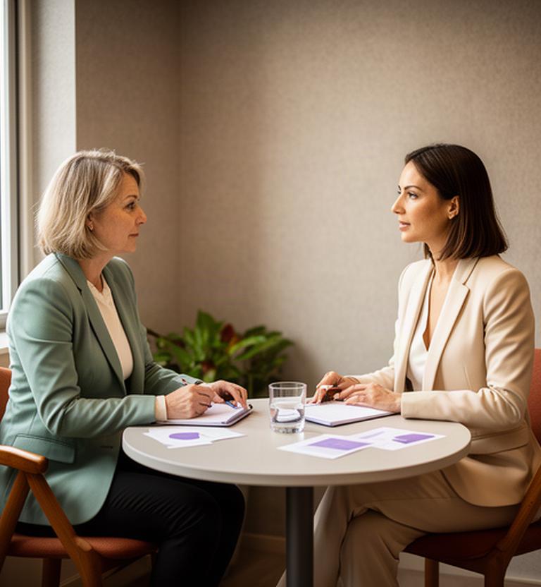 Consulente HR in colloquio con una professionista in una sala riunioni raccolta